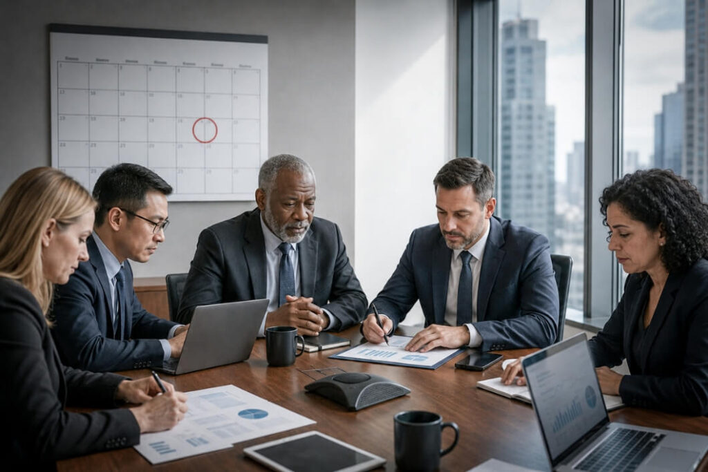 Business people working on financial documents
